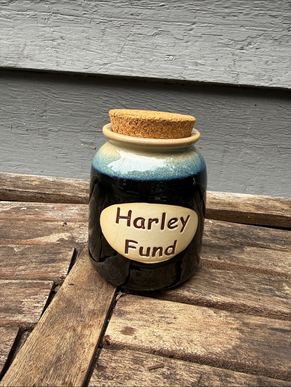 Harley Fund Ceramic Jar with Cork Lid - Blue and Black